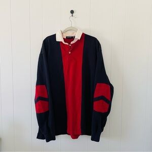 Nautica Long Sleeve Rugby Shirt in Navy, Red & White